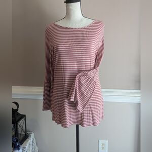LC Lauren Conrad Mauve Striped Bell Sleeve Blouse